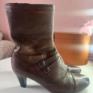 Clarks Dark Brown Leather Heeled Boots